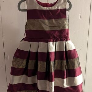 Striped Burgundy and Gold Kids Party Wedding Dress